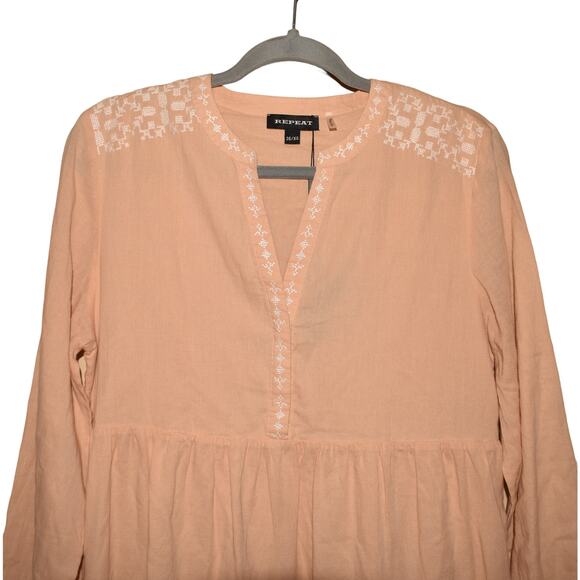 REPEAT NEW $313 Embroidered‎ Cotton Tiered Long Sleeve Dress Peach 36 / XS - Picture 3 of 5